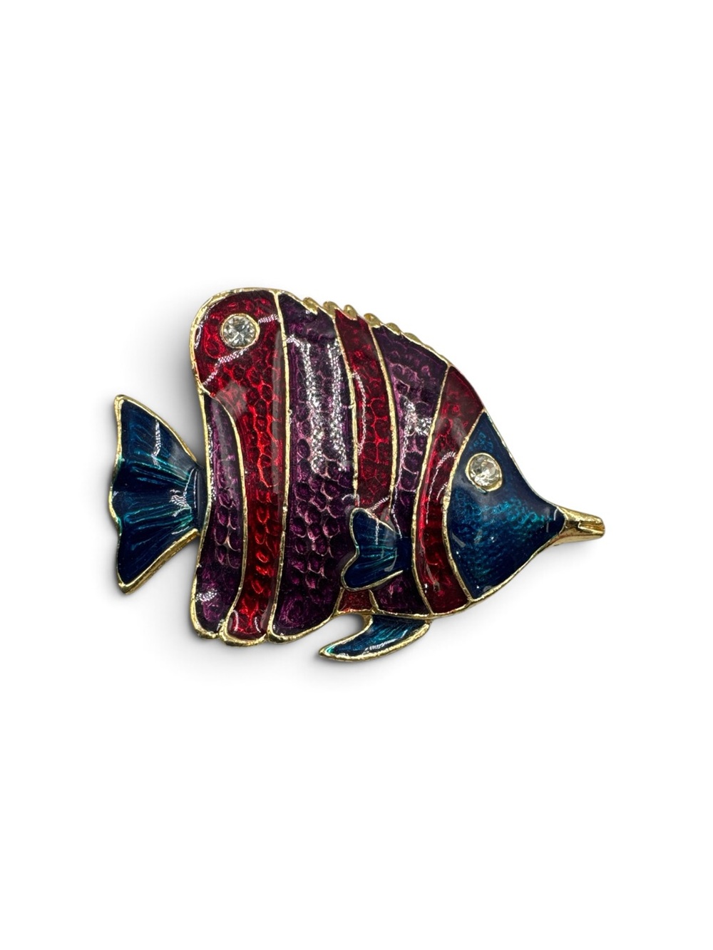 Vintage Tropical Fish Enamel Rhinestone Gold Tone Brooch Colorful Ocean Pin